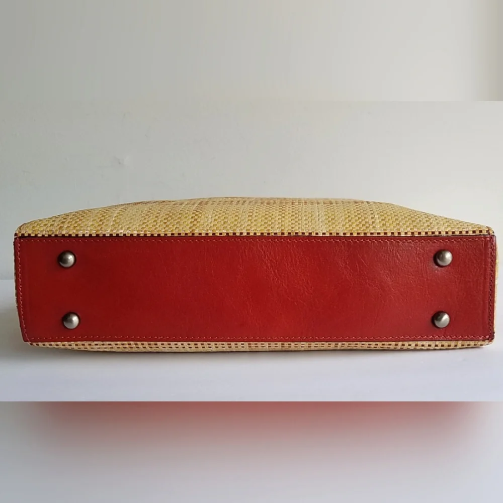 Patricia Nash Italian Fine Straw Multi Weave & Leather Viana Ochre Tote Bag - Picture 7 of 15